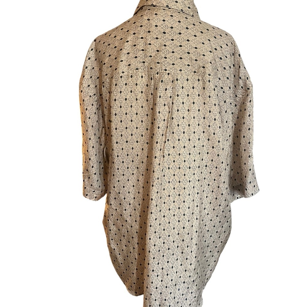 Vintage 90s Porcini Silk Shirt Mens L Tan Geometric Button Up Luxe Minimalist - Picture 6 of 9